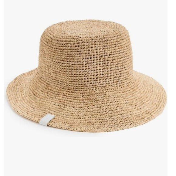 RAG & BONE Jade raffia rollable packable women's bucket hat -Natural -Small/Med - Picture 1 of 11